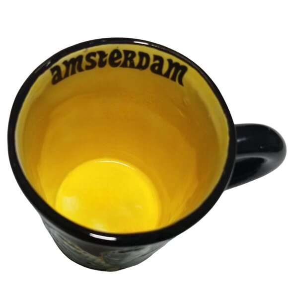 Amsterdam's Cannabis Leaf Coffee Mug Black/Yellow/Green Hippie Retro Cup *READ* - Picture 3 of 9
